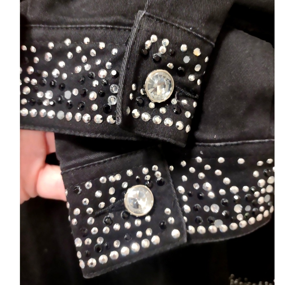Quacker Factory Denim Jacket Women's Rhinestone Embellished Black Medium - Picture 4 of 9